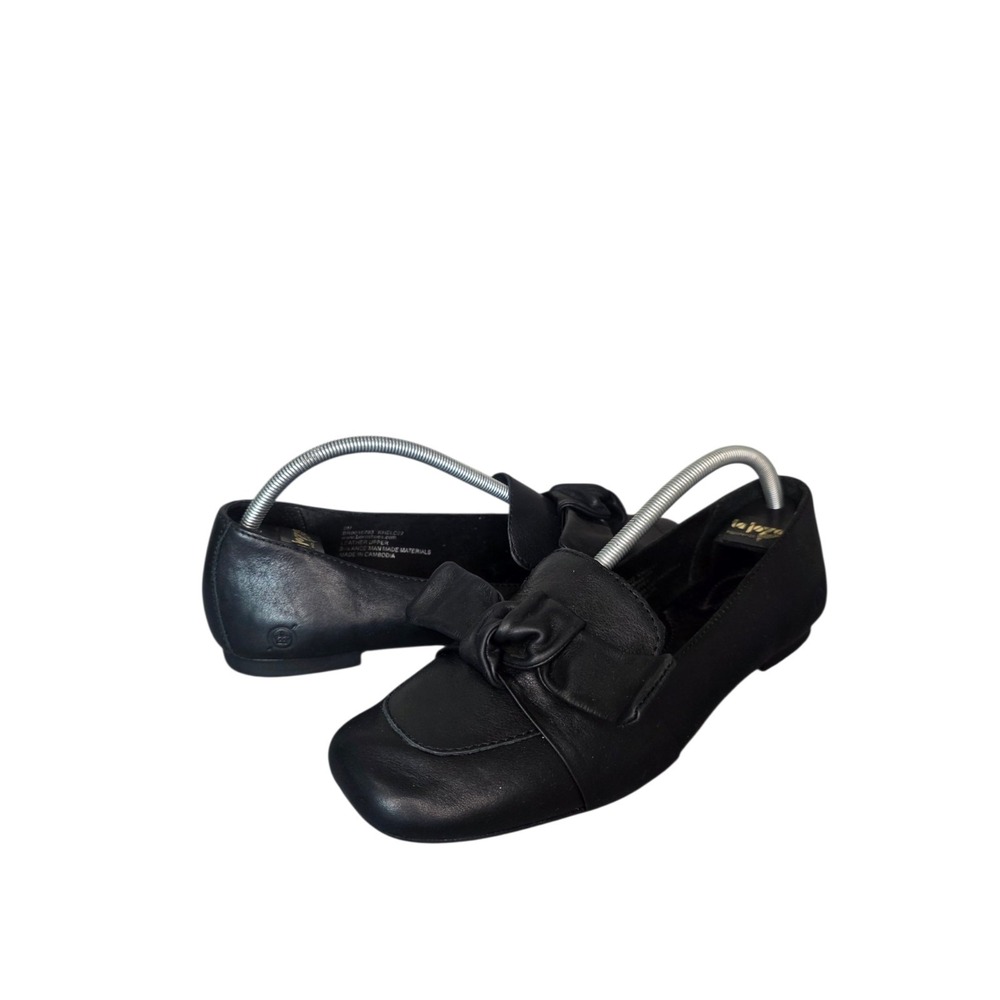 Born Carrine Black Leather Ballet Flats Bow Comfort Shoes Womens 9M